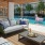 Poolside lounge area at 18 Dock apartments Stamford.